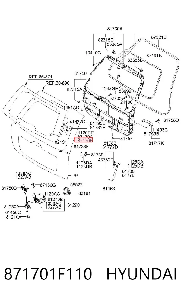 Amortecedor de vidro de porta-malas (de 3ª/5ª porta traseira (de tampa de alcapão) 871701F110 Hyundai/Kia
