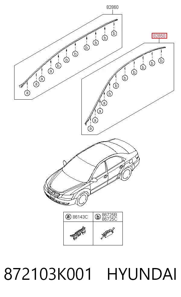 Moldura do teto esquerda 872103K001 Hyundai/Kia