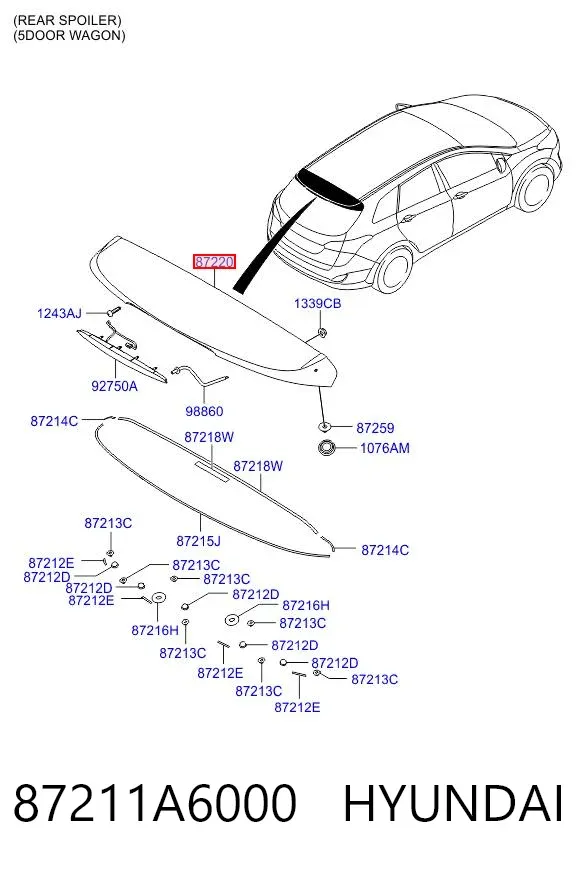 Spoiler de porta-malas (de 3ª/5ª porta traseira) 87211A6000 Hyundai/Kia
