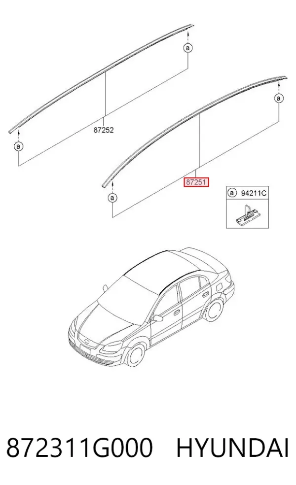 Moldura do teto esquerda 872311G000 Hyundai/Kia