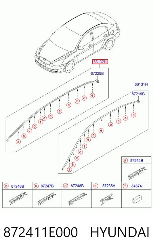 Moldura do teto direita 872411E000 Hyundai/Kia