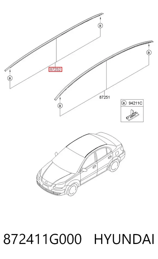 Moldura do teto direita 872411G000 Hyundai/Kia