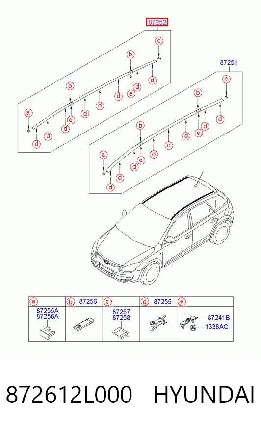 Moldura do teto direita 872612L000 Hyundai/Kia