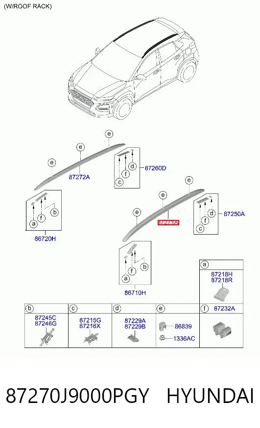 Porta-bagagem do teto esquerdo 87270J9000PGY Hyundai/Kia