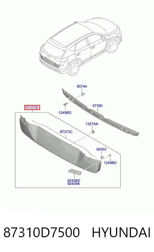 Moldura da porta traseira (de 3º/5º bagageiro) 87310D7500 Hyundai/Kia