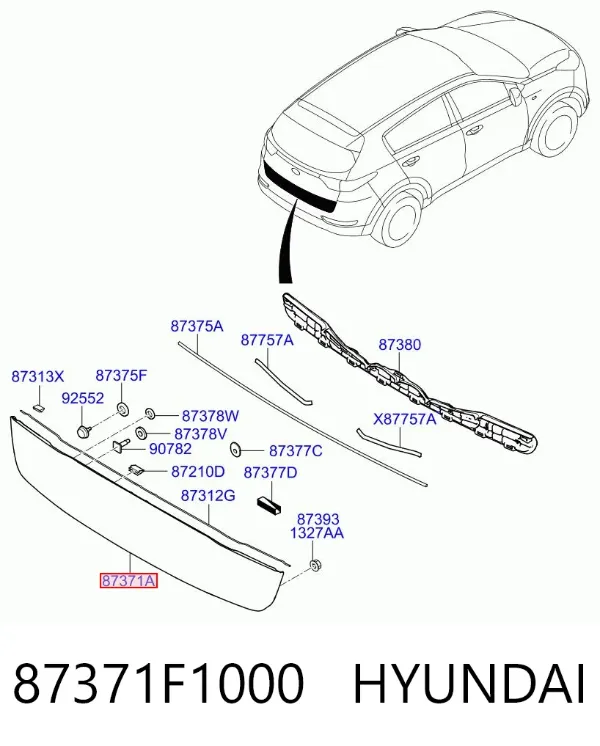 Placa sobreposta de tampa de porta-malas 87371F1000 Hyundai/Kia