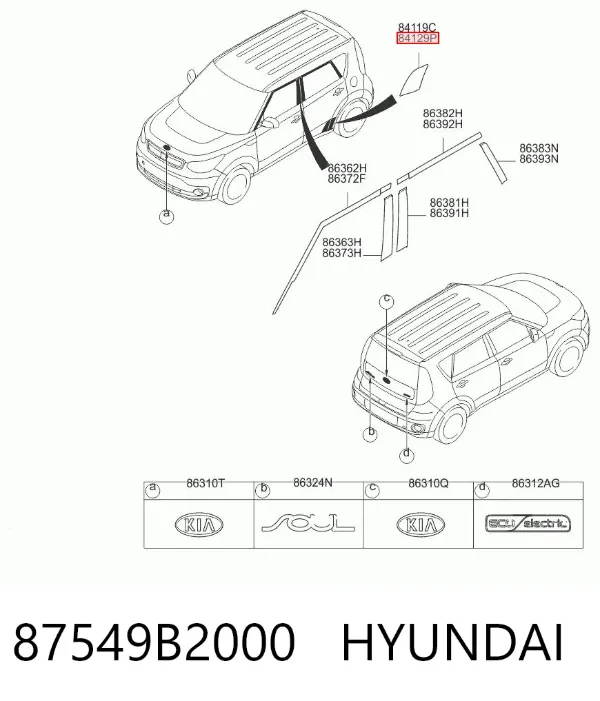 Moldura do pára-lama traseiro direito 87549B2000 Hyundai/Kia