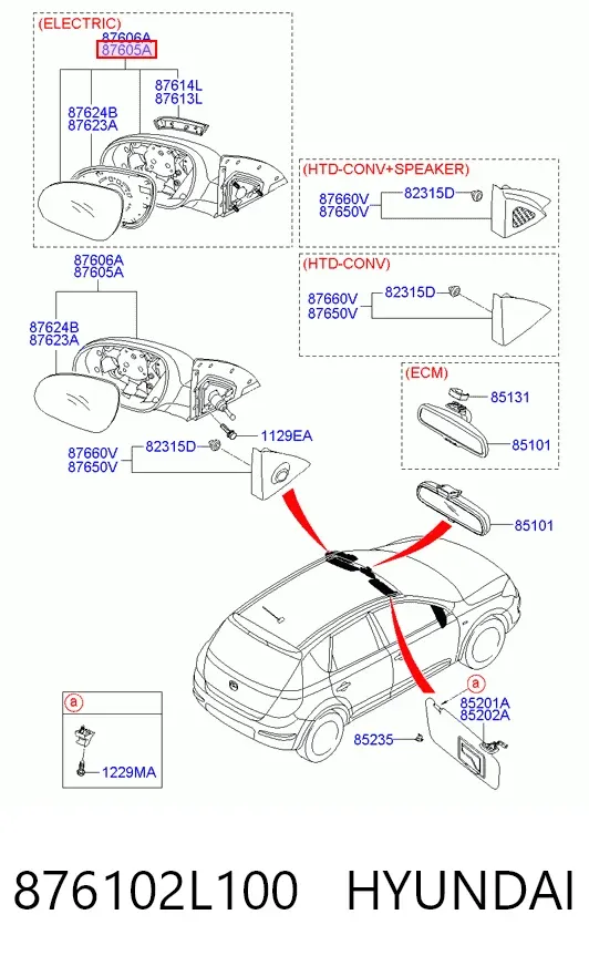 Espelho de retrovisão esquerdo Hyundai I30 FD