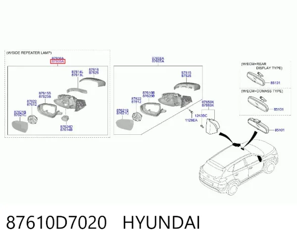 Espelho de retrovisão esquerdo 87610D7020 Hyundai/Kia