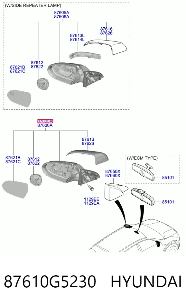Espelho de retrovisão esquerdo 87610G5230 Hyundai/Kia