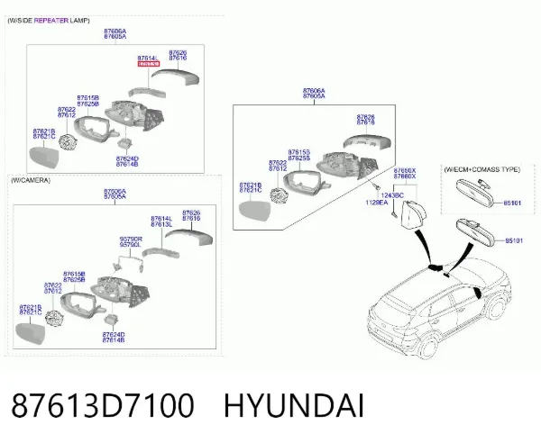 Pisca-pisca de espelho esquerdo 87613D7100 Hyundai/Kia