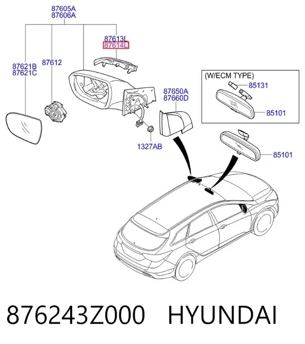 Pisca-pisca direito 876243Z000 Hyundai/Kia