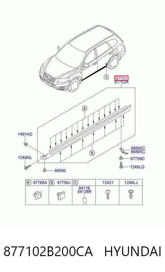 Placa sobreposta (moldura) externa esquerda de acesso 877102B200CA Hyundai/Kia