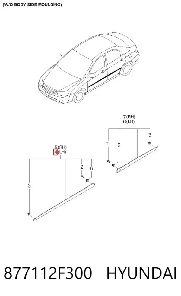 Moldura da porta dianteira esquerda 877112F300 Hyundai/Kia