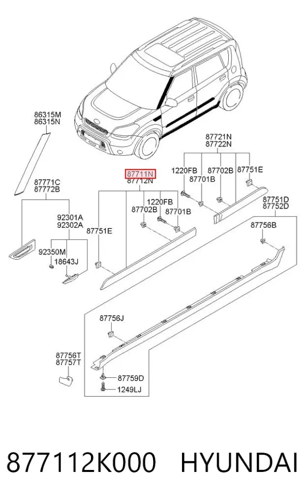 Moldura da porta dianteira esquerda 877112K000 Hyundai/Kia