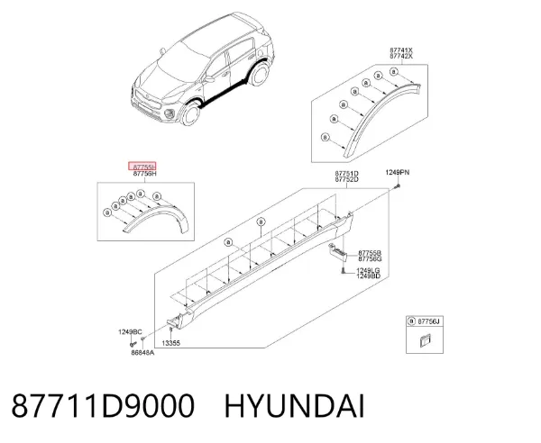 Expansor (placa sobreposta) de arco do pára-lama dianteiro esquerdo 87711D9000 Hyundai/Kia