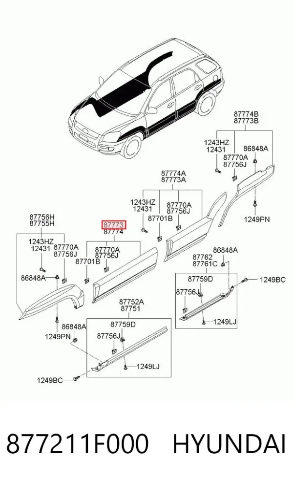 Moldura da porta dianteira esquerda 877211F000 Hyundai/Kia