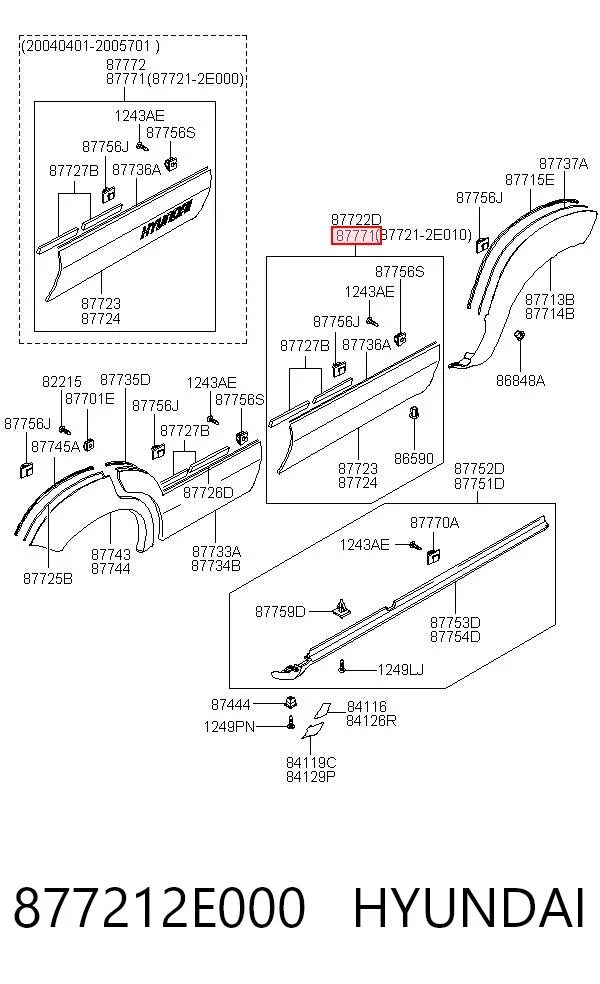 Moldura da porta dianteira esquerda 877212E000 Hyundai/Kia