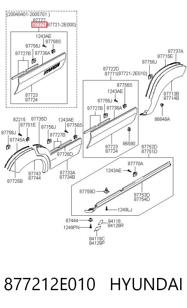 Moldura da porta dianteira esquerda 877212E010 Hyundai/Kia