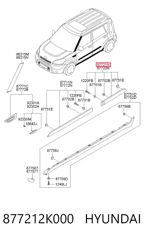 Moldura da porta traseira esquerda 877212K000 Hyundai/Kia