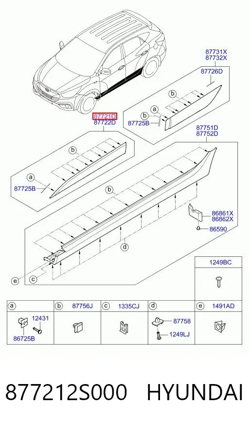 Moldura da porta dianteira esquerda 877212S000 Hyundai/Kia