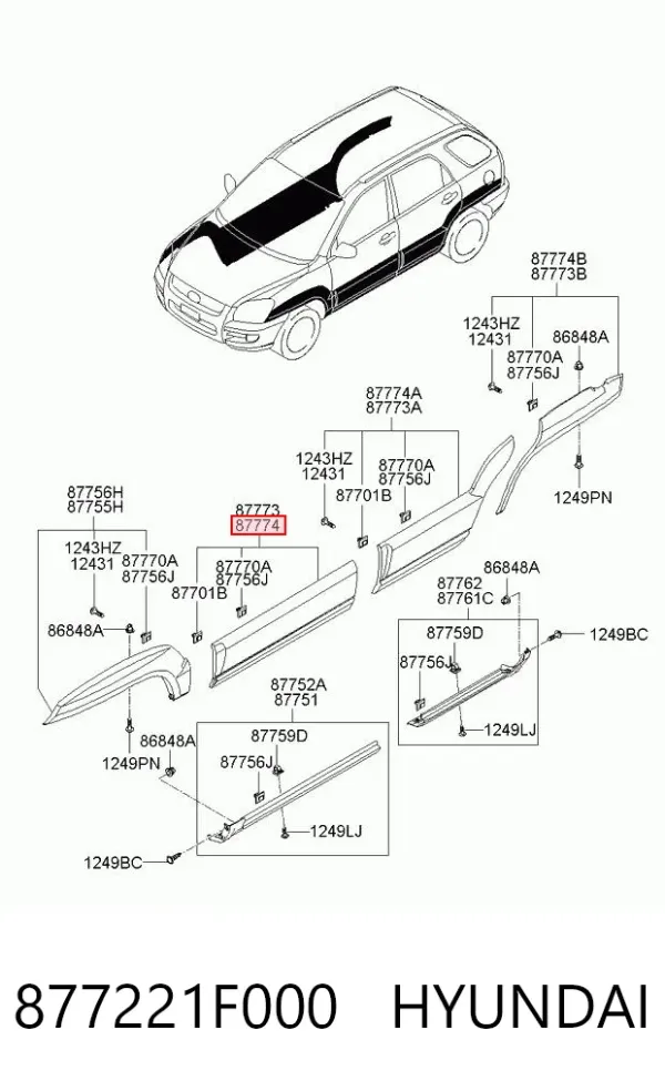 Moldura da porta dianteira direita 877221F000 Hyundai/Kia