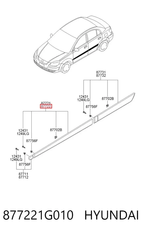 Moldura da porta dianteira direita 877221G010 Hyundai/Kia