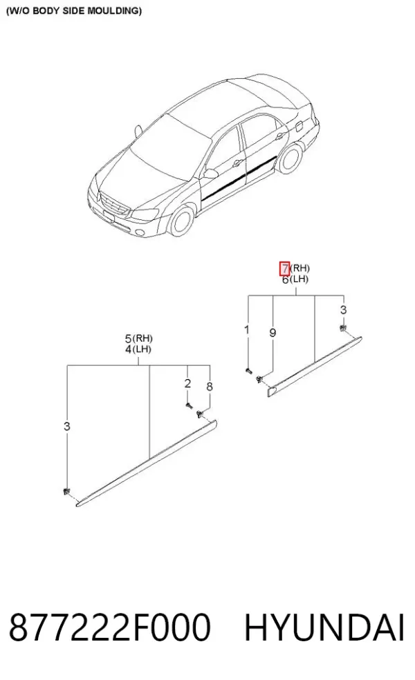 Moldura da porta traseira direita 877222F000 Hyundai/Kia