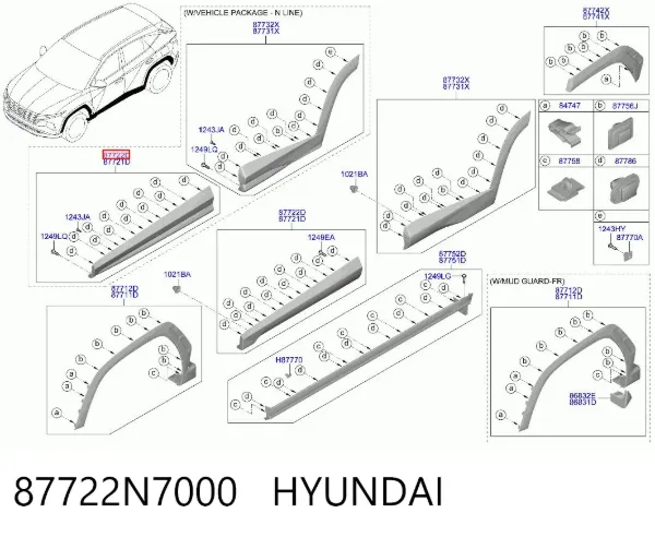 Moldura da porta dianteira direita inferior 87722N7000 Hyundai/Kia