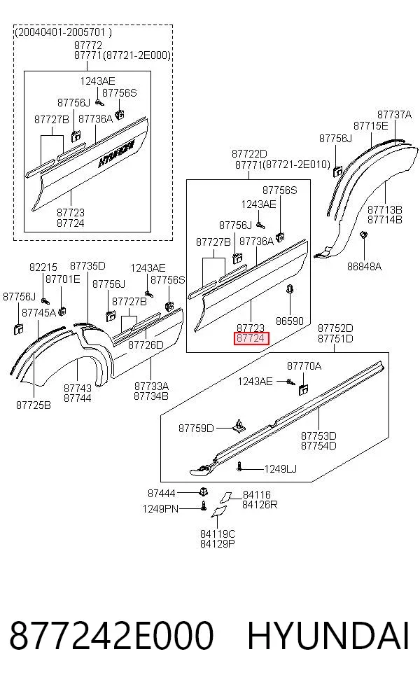 Moldura da porta dianteira direita 877242E000 Hyundai/Kia