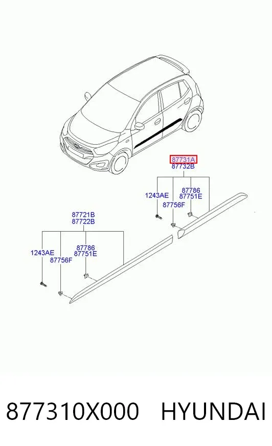 Moldura da porta traseira esquerda 877310X000 Hyundai/Kia
