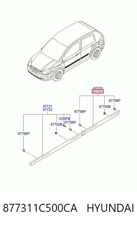 Moldura da porta traseira esquerda 877311C500CA Hyundai/Kia