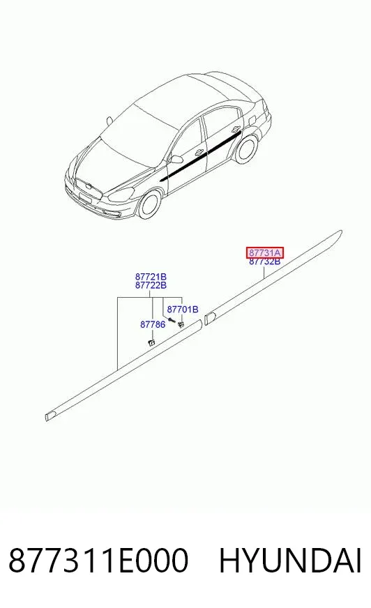 Moldura da porta traseira esquerda 877311E000 Hyundai/Kia