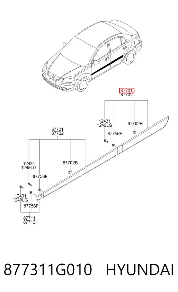 Moldura da porta traseira esquerda 877311G010 Hyundai/Kia