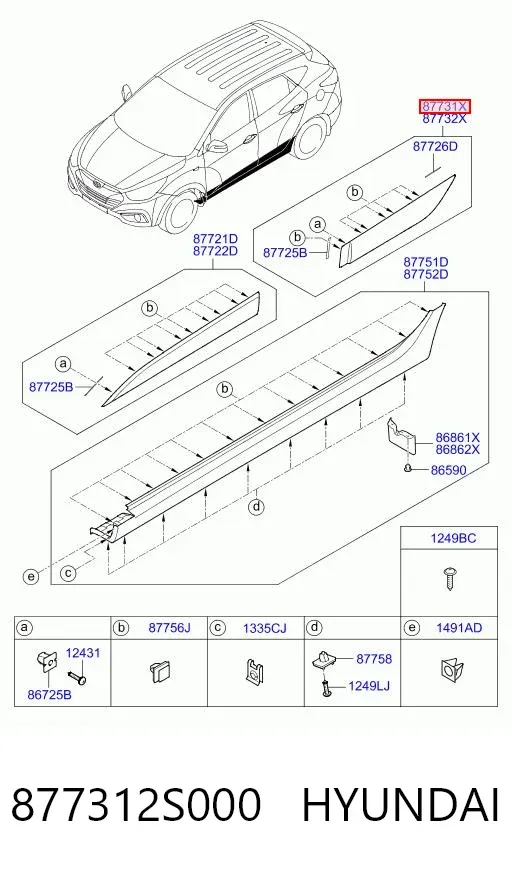 Moldura da porta traseira esquerda 877312S000 Hyundai/Kia