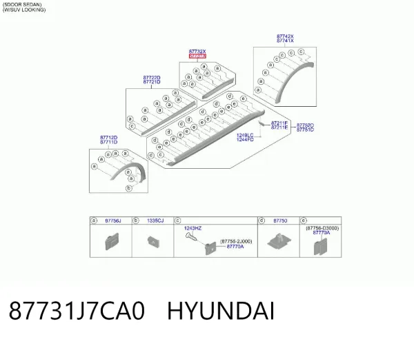 Moldura da porta traseira esquerda inferior 87731J7CA0 Hyundai/Kia