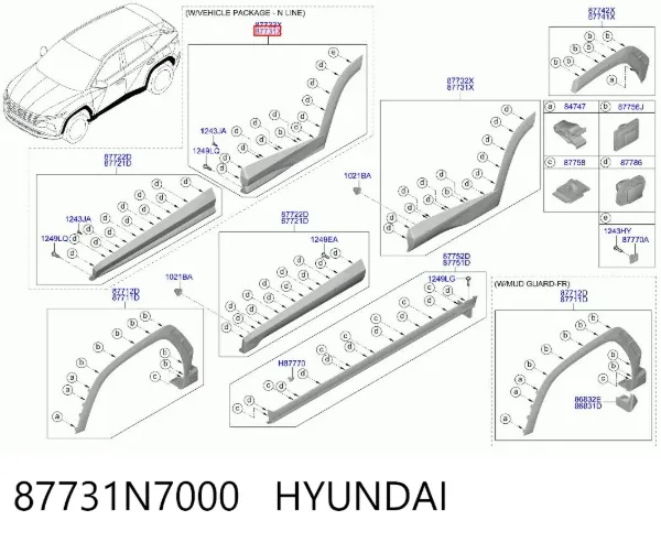 Moldura da porta traseira esquerda inferior 87731N7000 Hyundai/Kia