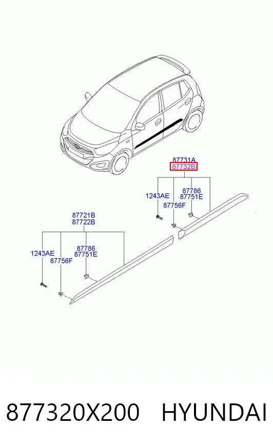 Moldura da porta traseira direita 877320X200 Hyundai/Kia