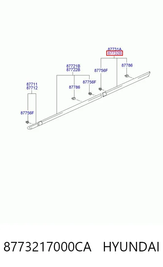 Moldura da porta traseira direita 8773217000CA Hyundai/Kia
