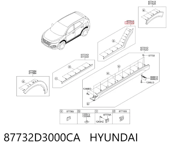 Placa sobreposta da porta traseira direita 87732D3000CA Hyundai/Kia
