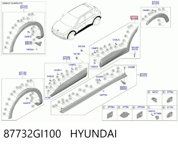 Moldura da porta traseira direita 87732GI100 Hyundai/Kia