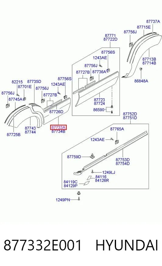 Moldura da porta traseira esquerda 877332E001 Hyundai/Kia