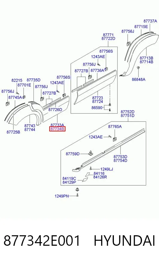 Moldura da porta traseira direita 877342E001 Hyundai/Kia