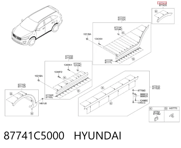 Expansor esquerdo (placa sobreposta) de arco do pára-lama traseiro 87741C5000 Hyundai/Kia