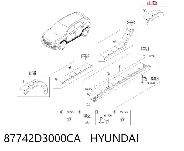 Moldura do pára-lama traseiro direito 87742D3000CA Hyundai/Kia