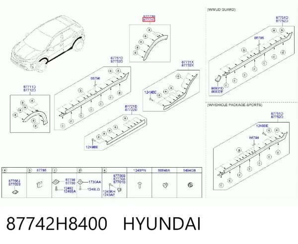 Expansor direito (placa sobreposta) de arco do pára-lama traseiro 87742H8400 Hyundai/Kia