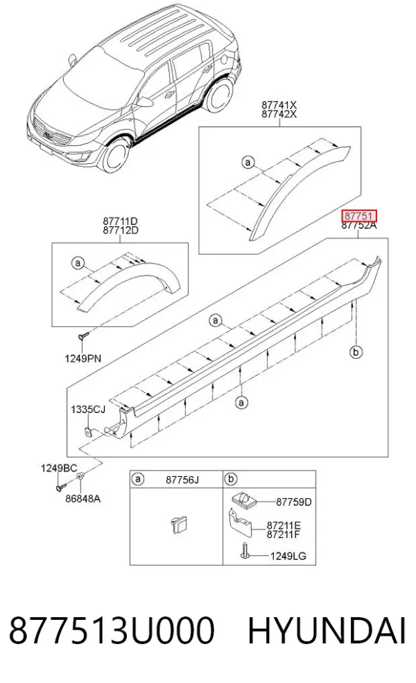 Placa sobreposta (moldura) externa esquerda de acesso 877513U000 Hyundai/Kia