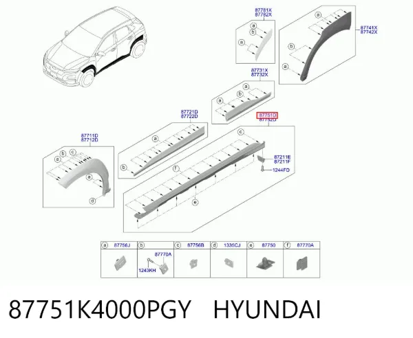 Placa sobreposta (moldura) externa esquerda de acesso 87751K4000PGY Hyundai/Kia