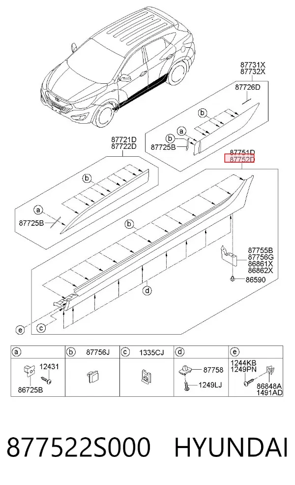 Placa sobreposta (moldura) externa direita de acesso 877522S000 Hyundai/Kia