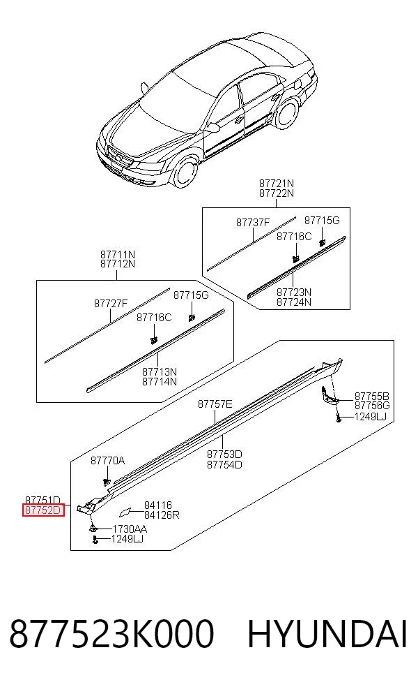 Placa sobreposta (moldura) externa direita de acesso 877523K000 Hyundai/Kia